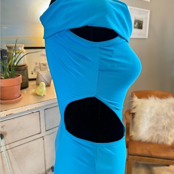 NWT Symphony Blue XS/S Dress Long BodyCon Side Cut Out Stretch Jersey Knit - Picture 6 of 11